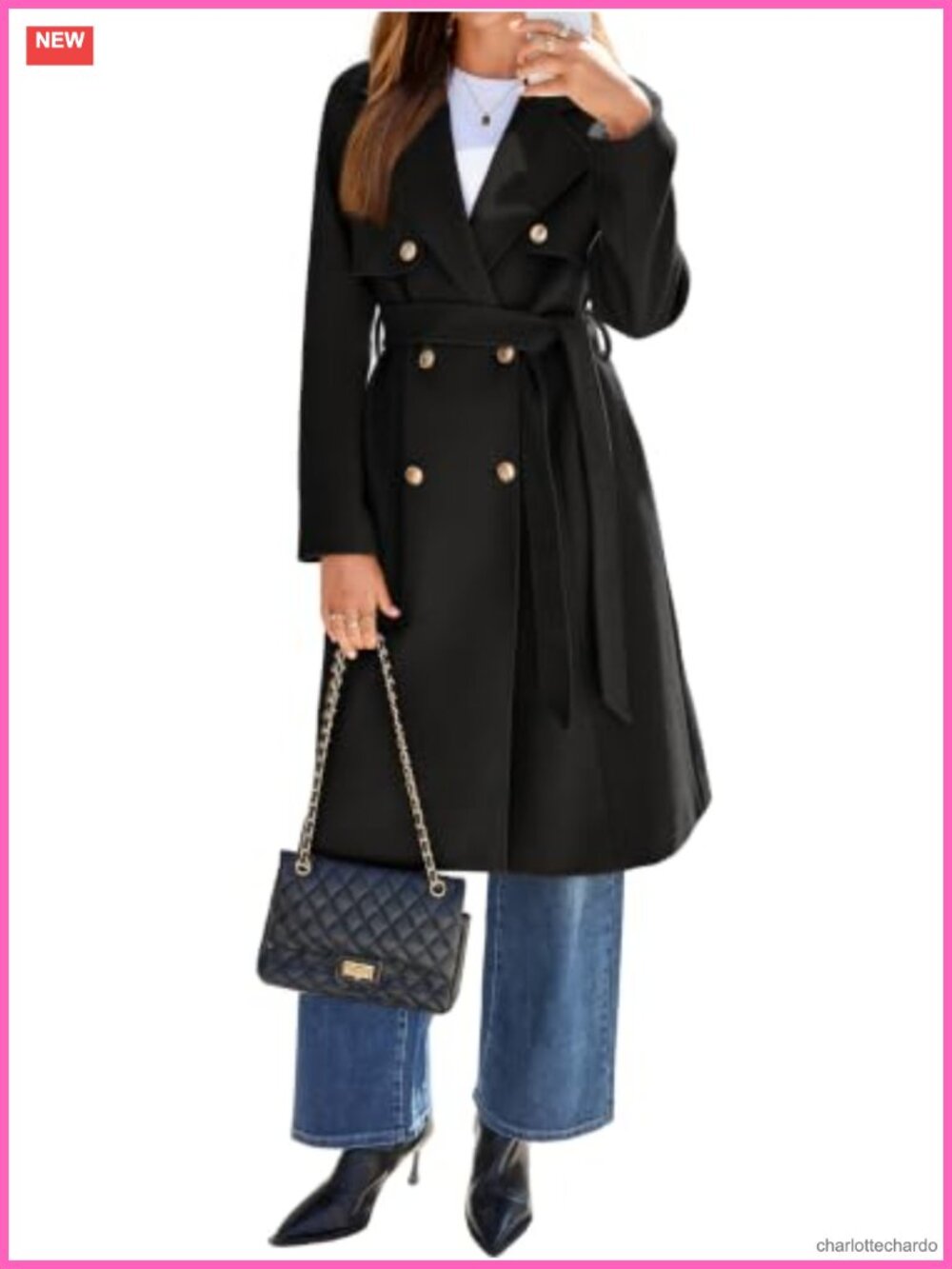 Simplee Long Winter Coat Womens Double Breasted Belted Trench Coat